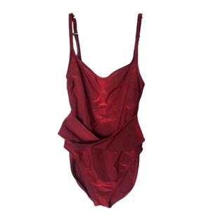ANNE klein metallic red faux  wrap one piece bathing suit
